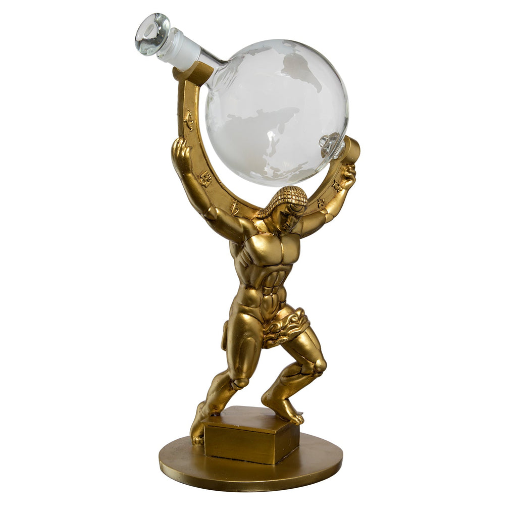 Atlas Bronze World Globe Whiskey Decanter Set - 15" Tall