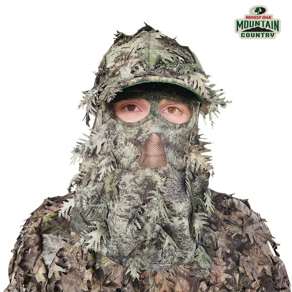 3D Leafy Camo Face Mask Ball Cap in Mossy Oak and Realtree (Adj, OSFM)