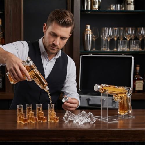 Pistol Whiskey Gun Decanter & Pistol Shot Glasses Set