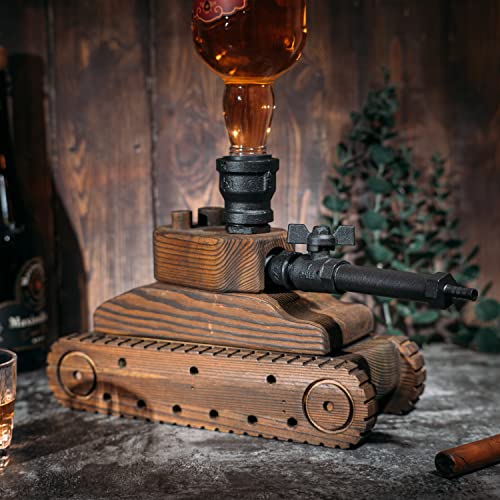 Tank Handcrafted Liquor Dispenser - Industrial Pipe Mahogany Wood