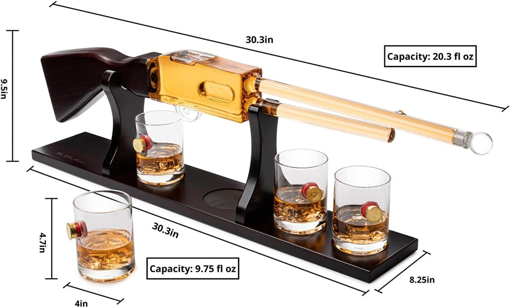 Shotgun Rifle Wine & Whiskey Decanter Set 20oz with Bullet Glasses