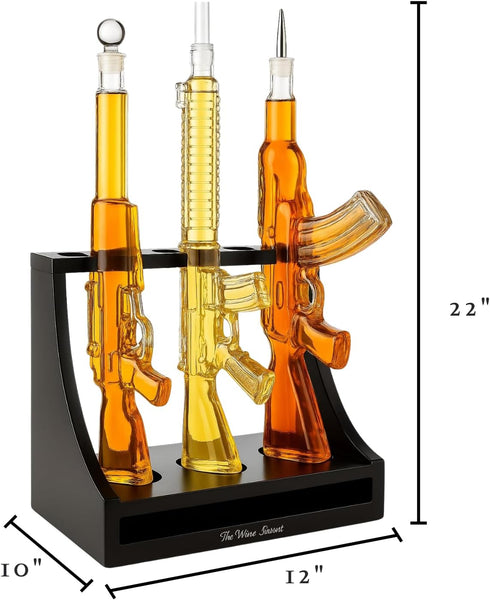 3 Gun Whiskey Decanters Set & Rifle 1000ml