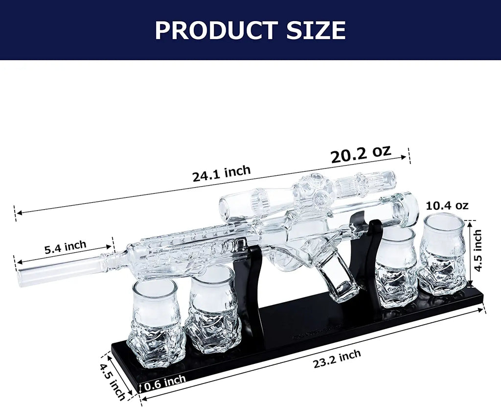 Blaster Force Gun Whiskey & Wine Decanter Set Glasses