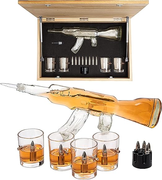 Whiskey Decanter Flag Set - 1000ml AK47 Rifle Gun