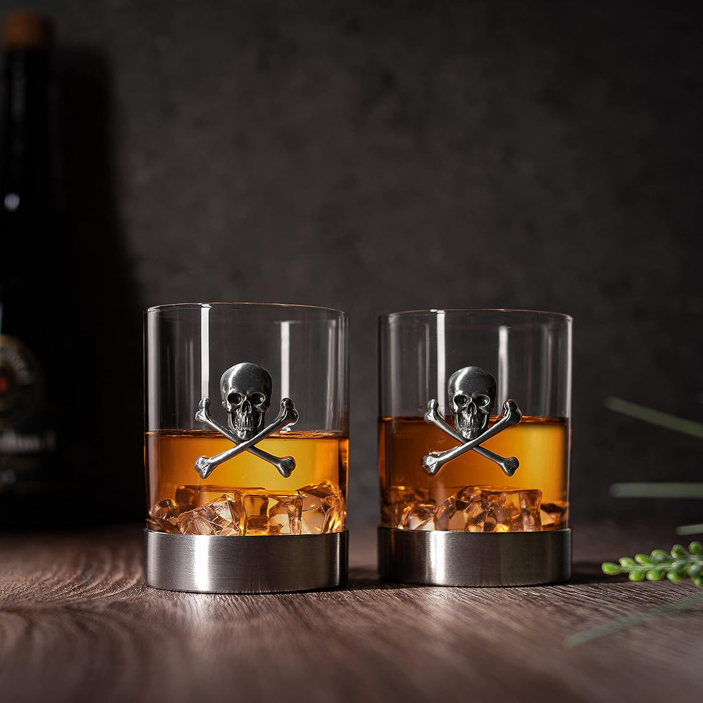 Skull & Skeleton Crossbones Pewter Whiskey - 11oz Set of 2