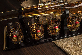 Shotgun Gun Large Whiskey & Wine Decanter Set Bullet Glasses