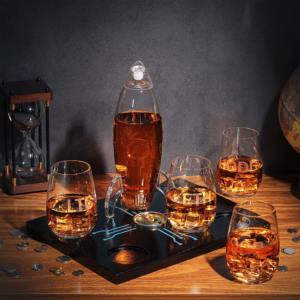 Cryptocurrency Decanter, 450ml Four 12 oz Glasses