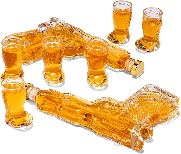 Pistol & Shotglasses Decanter Party Serving Holster Set
