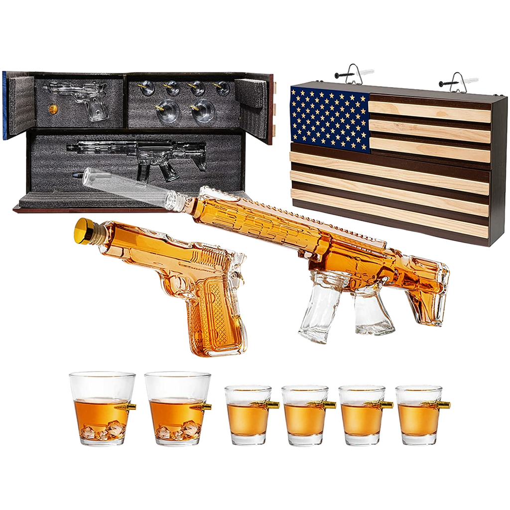 AR15 Whiskey Gun Decanter Flag Set - 1000ml Rifle & Pistol Set
