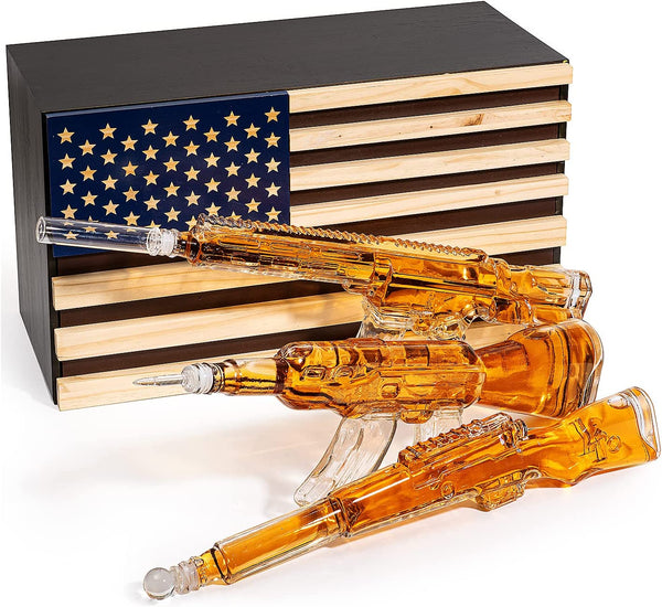 3 Gun Whiskey Decanters Set AR15, AK47