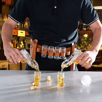 Pistol & Shotglasses Decanter Party Serving Holster Set