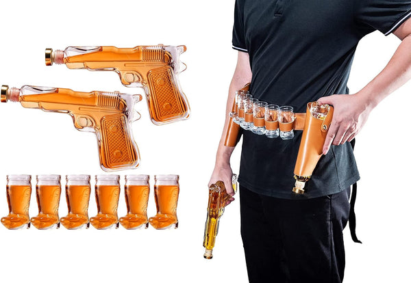 Gifts for Men Dad, 10.1 Oz Whiskey Gun Decanter Set + 2 Bullet Glasses - Unique Birthday Pistol Gift Ideas Daughter Son, Personalized Liquor Dispenser - Scotch Bourbon Vodka, Him, Brother Husband