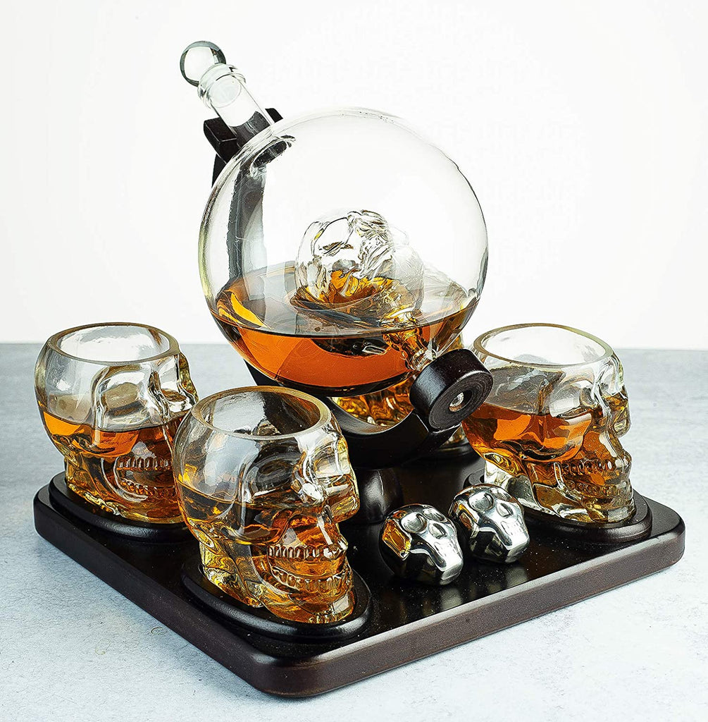 Skull Skeleton Wine & Whiskey Globe Decanter Set 850 mL