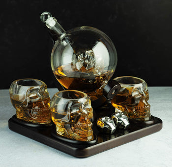 Skull Skeleton Wine & Whiskey Globe Decanter Set 850 mL