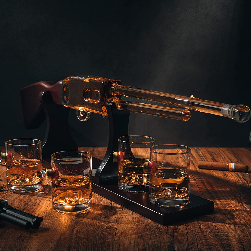 Shotgun Rifle Wine & Whiskey Decanter Set 20oz with Bullet Glasses