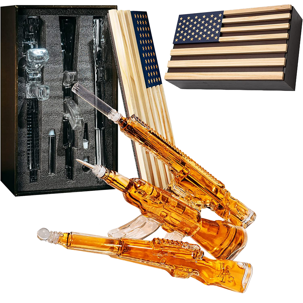 3 Gun Whiskey Decanters Set AR15, AK47