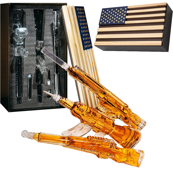 3 Gun Whiskey Decanters Set AR15, AK47