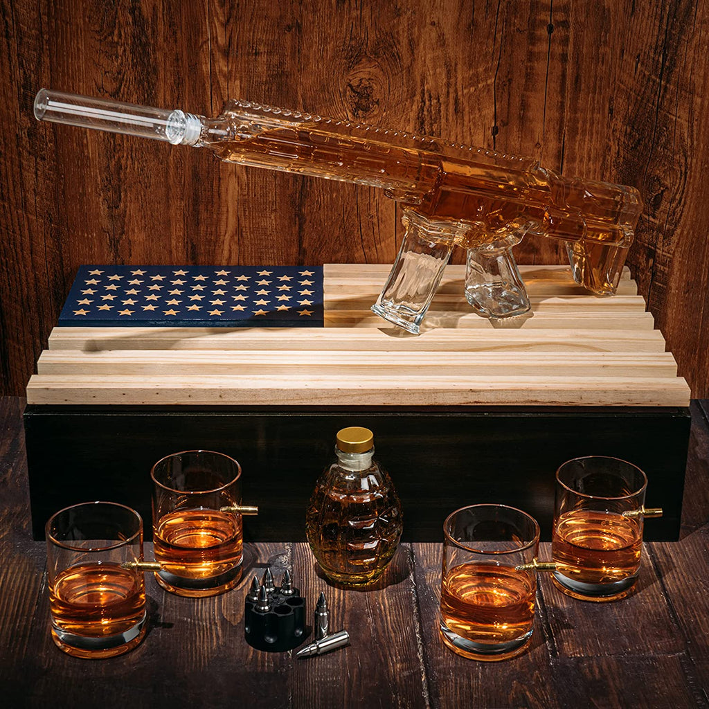 AR15 Whiskey Gun Decanter Flag Set - 1000ml Rifle & Pistol Set