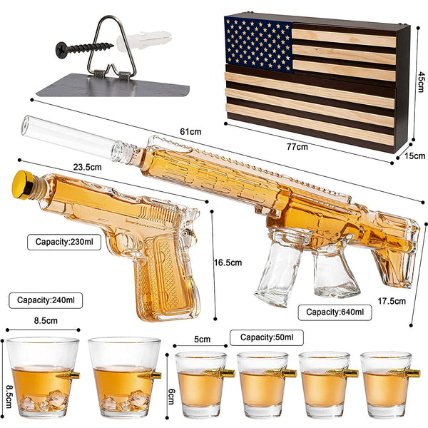 AR15 Whiskey Gun Decanter Flag Set - 1000ml Rifle & Pistol Set
