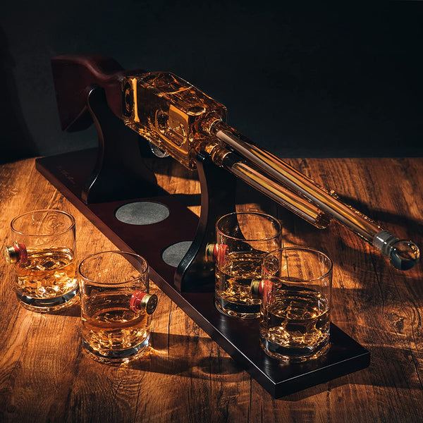 Shotgun Rifle Wine & Whiskey Decanter Set 20oz with Bullet Glasses