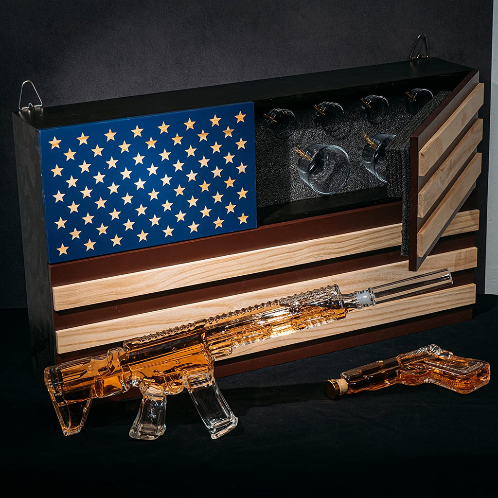 AR15 Whiskey Gun Decanter Flag Set - 1000ml Rifle & Pistol Set