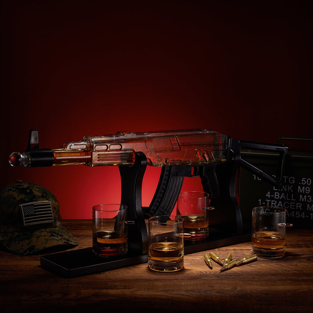 Gun Whiskey Decanter Set - Limited Edition, Silencer Stopper - 710 ml & 4 10.5oz
