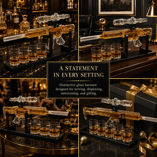 Whiskey Decanter Set Ar Limited Edition Wooden Silencer Stopper 800 Ml 4 12OZ Bullet Glasses Unique