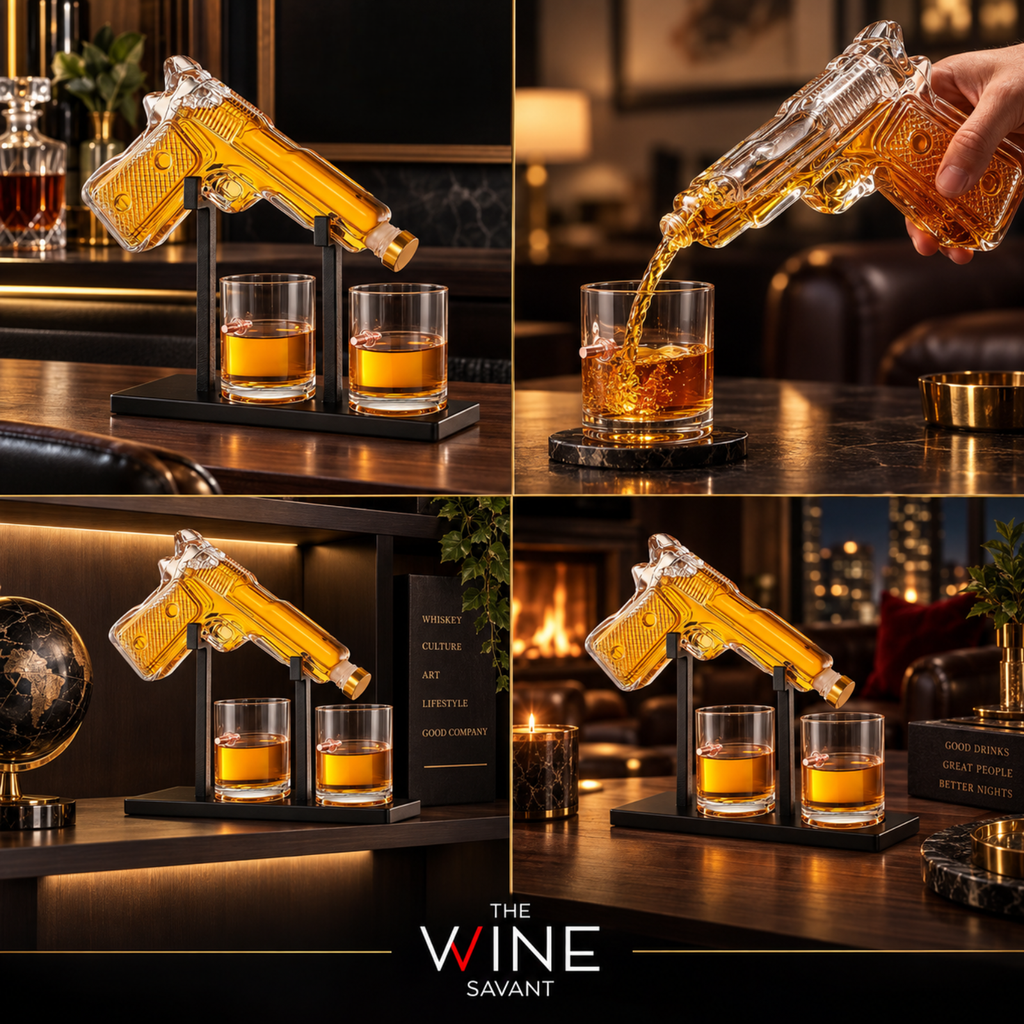 Pistol Whiskey Decanter Set 7 7 Oz With Two 10 5 Oz Glasses Premium Barware Gift