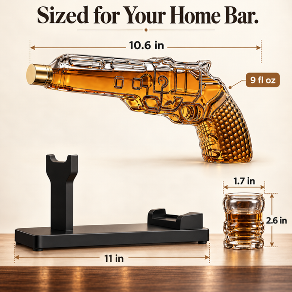 Whiskey Decanter Set 7 7 Oz With Two 1 6 Oz Shot Glasses Pistol Gun Unique Birthday Gift Ideas For S