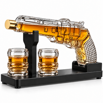 Whiskey Decanter Set 7 7 Oz With Two 1 6 Oz Shot Glasses Pistol Gun Unique Birthday Gift Ideas For S