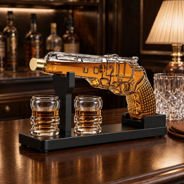 Whiskey Decanter Set 7 7 Oz With Two 1 6 Oz Shot Glasses Pistol Gun Unique Birthday Gift Ideas For S