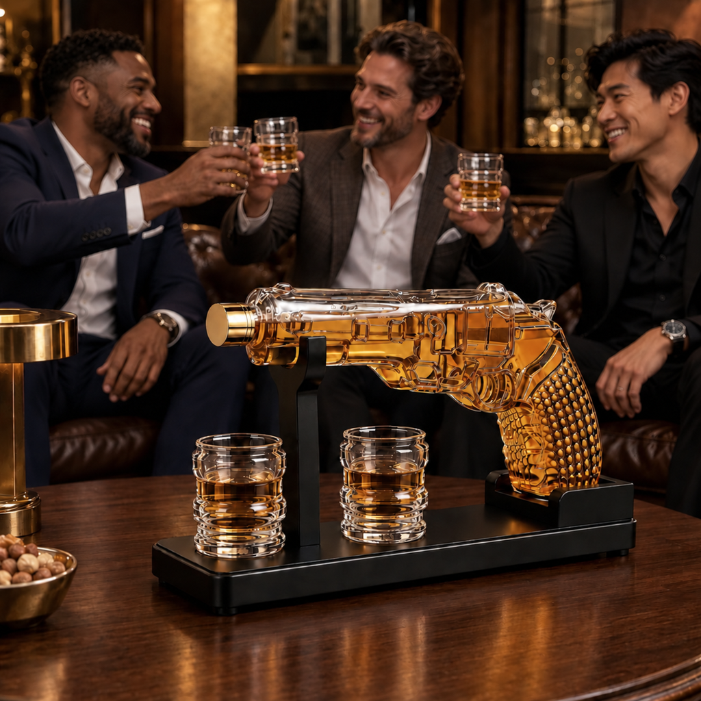 Whiskey Decanter Set 7 7 Oz With Two 1 6 Oz Shot Glasses Pistol Gun Unique Birthday Gift Ideas For S