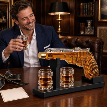 Whiskey Decanter Set 7 7 Oz With Two 1 6 Oz Shot Glasses Pistol Gun Unique Birthday Gift Ideas For S
