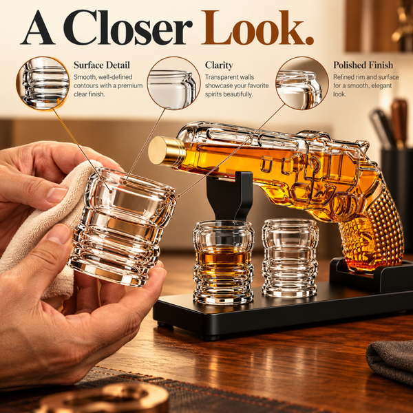 Whiskey Decanter Set 7 7 Oz With Two 1 6 Oz Shot Glasses Pistol Gun Unique Birthday Gift Ideas For S