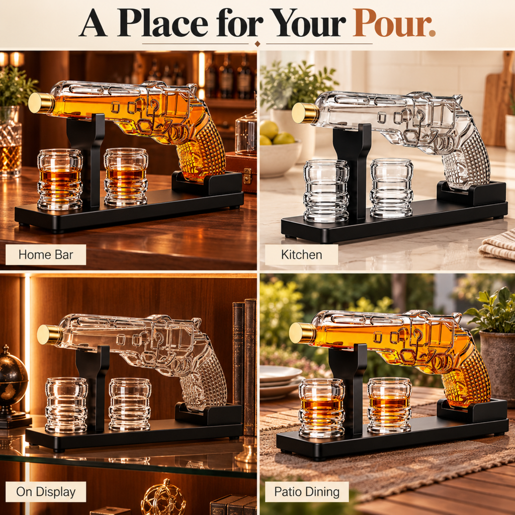 Whiskey Decanter Set 7 7 Oz With Two 1 6 Oz Shot Glasses Pistol Gun Unique Birthday Gift Ideas For S