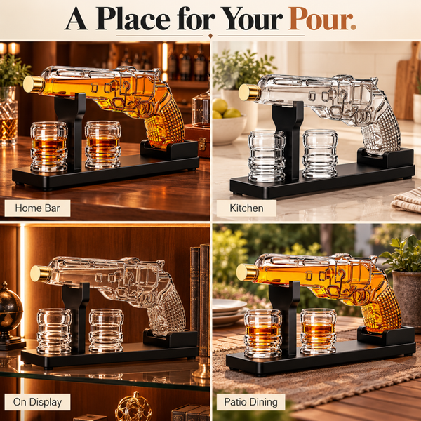 Whiskey Decanter Set 7 7 Oz With Two 1 6 Oz Shot Glasses Pistol Gun Unique Birthday Gift Ideas For S