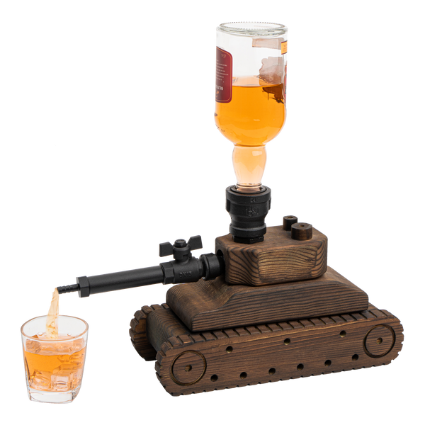 Tank Handcrafted Liquor Dispenser - Industrial Pipe Mahogany Wood