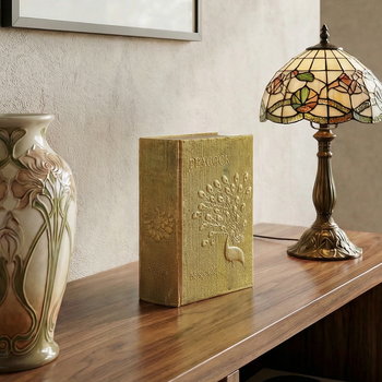Peacock Metallic Gold Vintage Book Box | Faux Leather Wrap Book Shaped Storage Stash Trinket Box