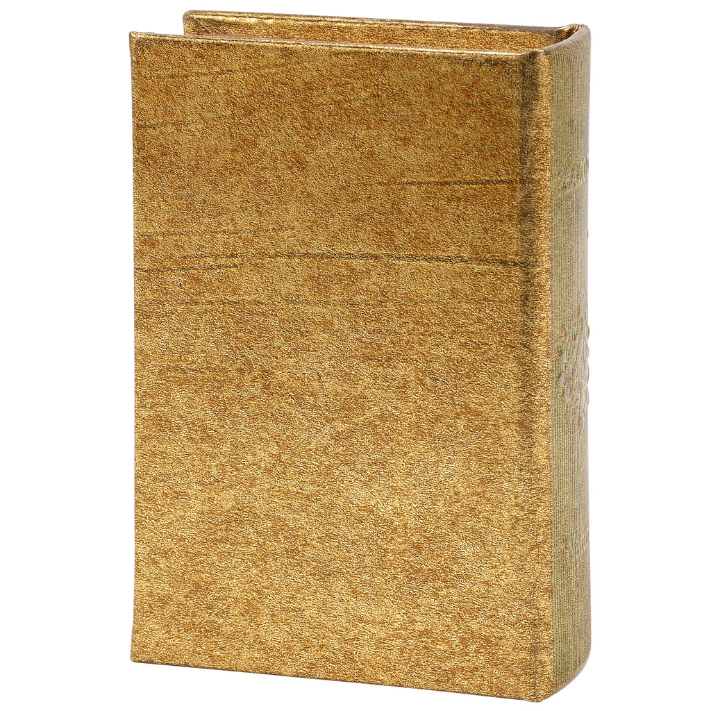 Peacock Metallic Gold Vintage Book Box | Faux Leather Wrap Book Shaped Storage Stash Trinket Box