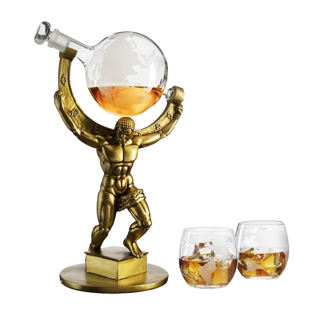 Atlas Bronze World Globe Whiskey Decanter Set - 15" Tall