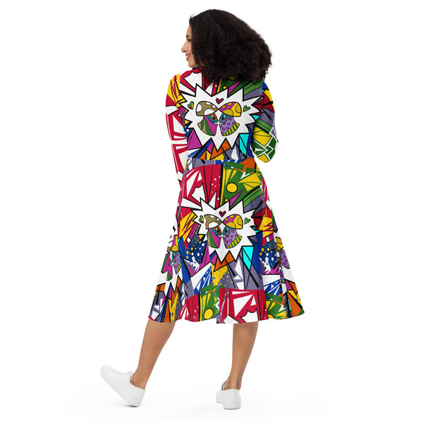 Mushmore All-over print long sleeve midi dress