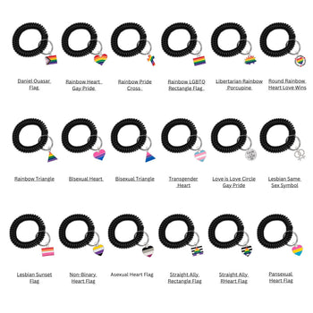 12 Pack Gay Pride Elastic Keychain Bracelets (Pick Your Charm) - 12 Keychains