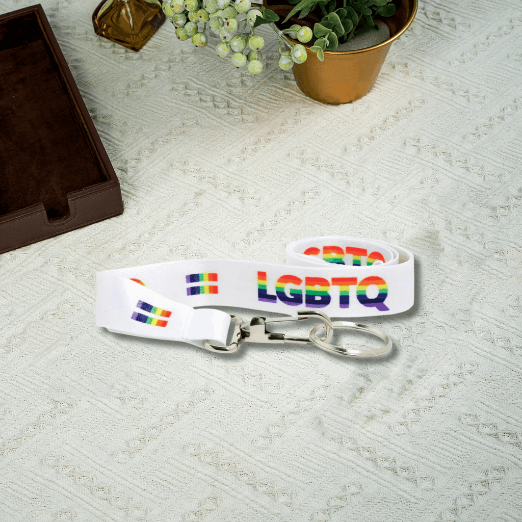 25 Pack White LGBTQ Rainbow Pride Lanyards (25 Lanyards)