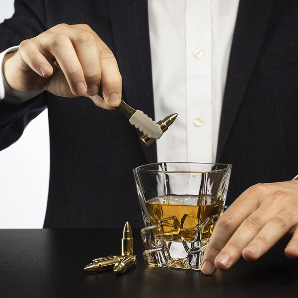 Bullet Whiskey Chillers Stones - 1.75in Whiskey Rocks, Set of 6 (Gold)