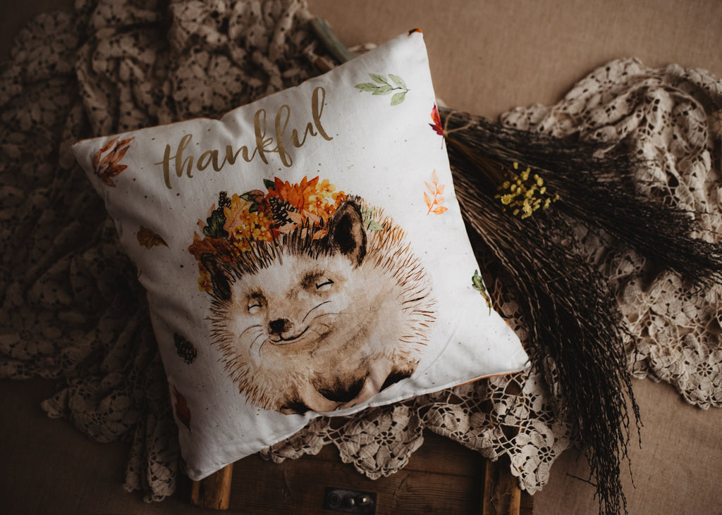 Thankful Hedgehog Pillow Cover | 16x16 Throw Pillow Thanksgiving Décor | Farmhouse Pillows | Country Decor | Fall Throw Pillows | Gift by UniikPillows - Proud Libertarian - UniikPillows
