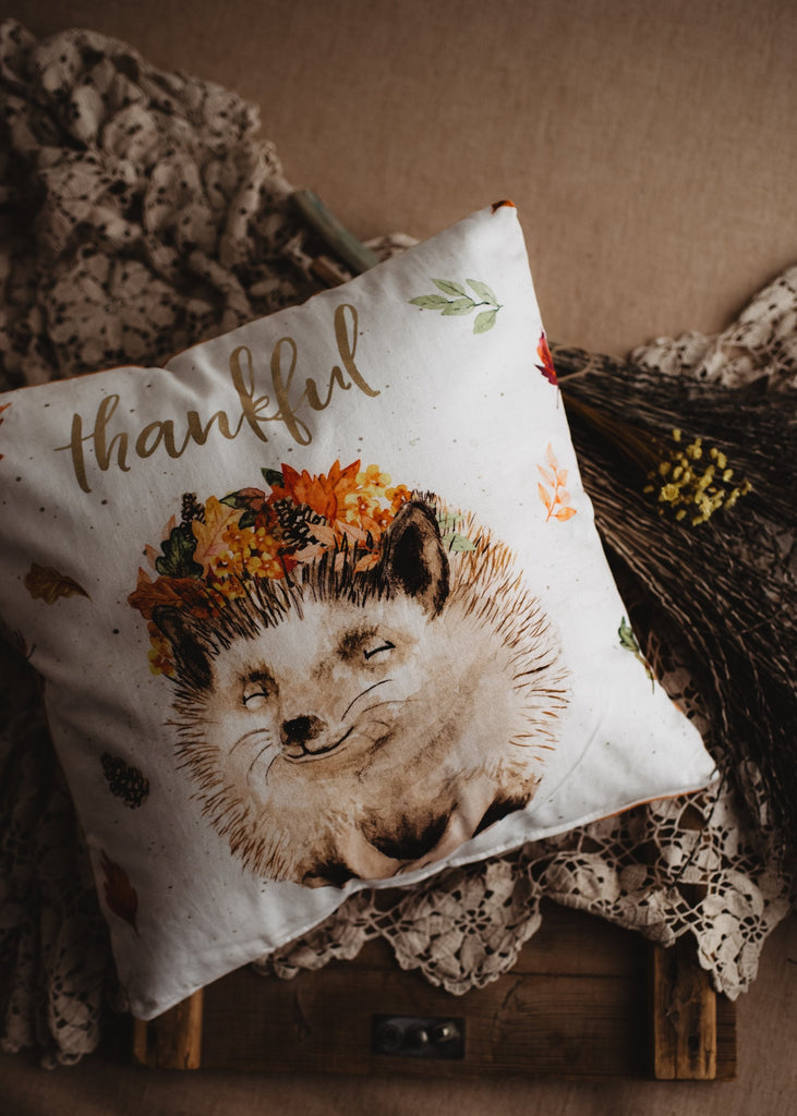 Thankful Hedgehog Pillow Cover | 16x16 Throw Pillow Thanksgiving Décor | Farmhouse Pillows | Country Decor | Fall Throw Pillows | Gift by UniikPillows - Proud Libertarian - UniikPillows