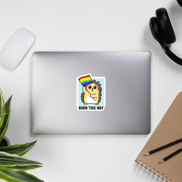 Born this Way LGBT Pride Cartoon Porcupine Bubble-free stickers - Proud Libertarian - Cartoons of Liberty