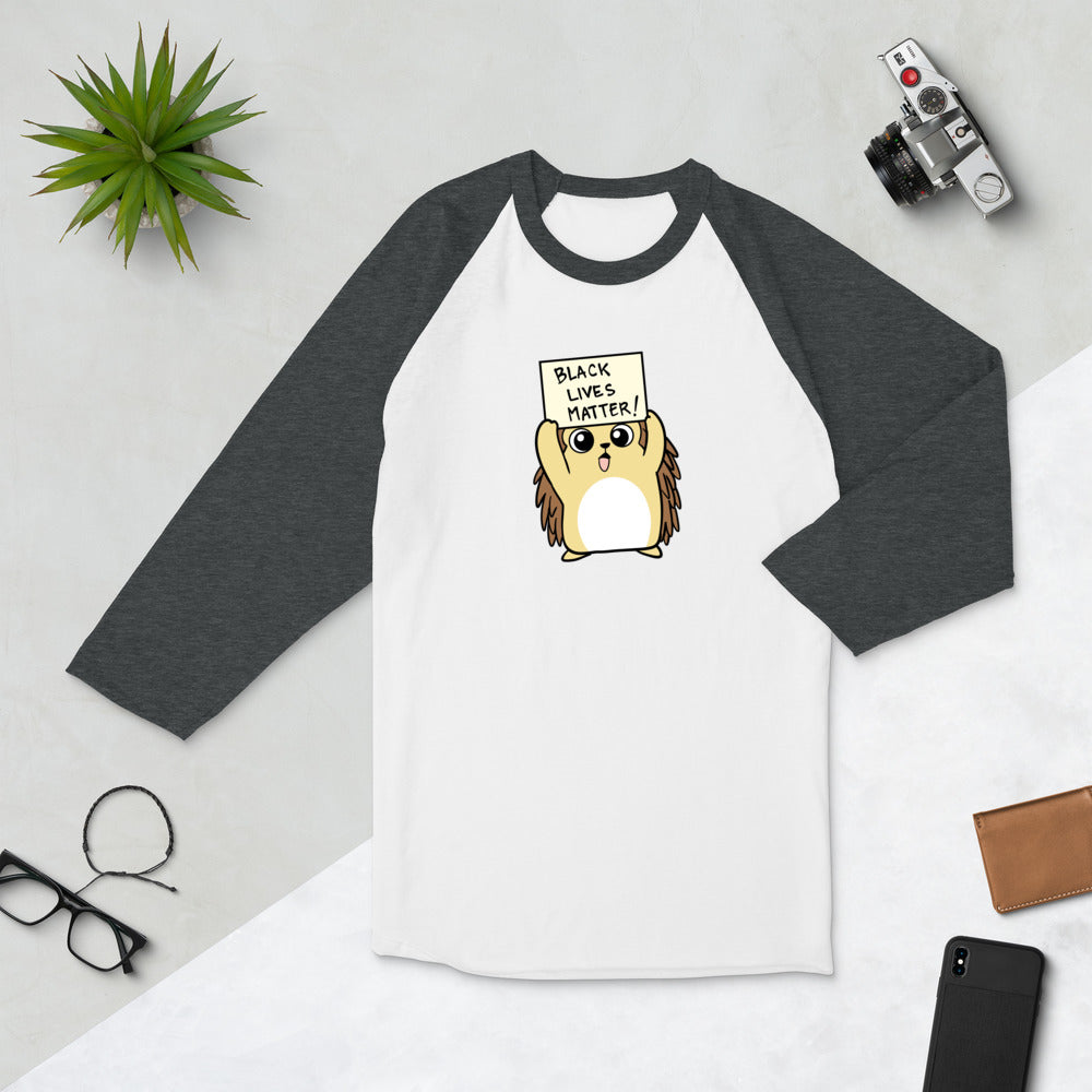Black LIves Matter Cartoon Porcupine 3/4 sleeve raglan shirt - Proud Libertarian - Cartoons of Liberty