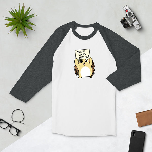 Black LIves Matter Cartoon Porcupine 3/4 sleeve raglan shirt - Proud Libertarian - Cartoons of Liberty