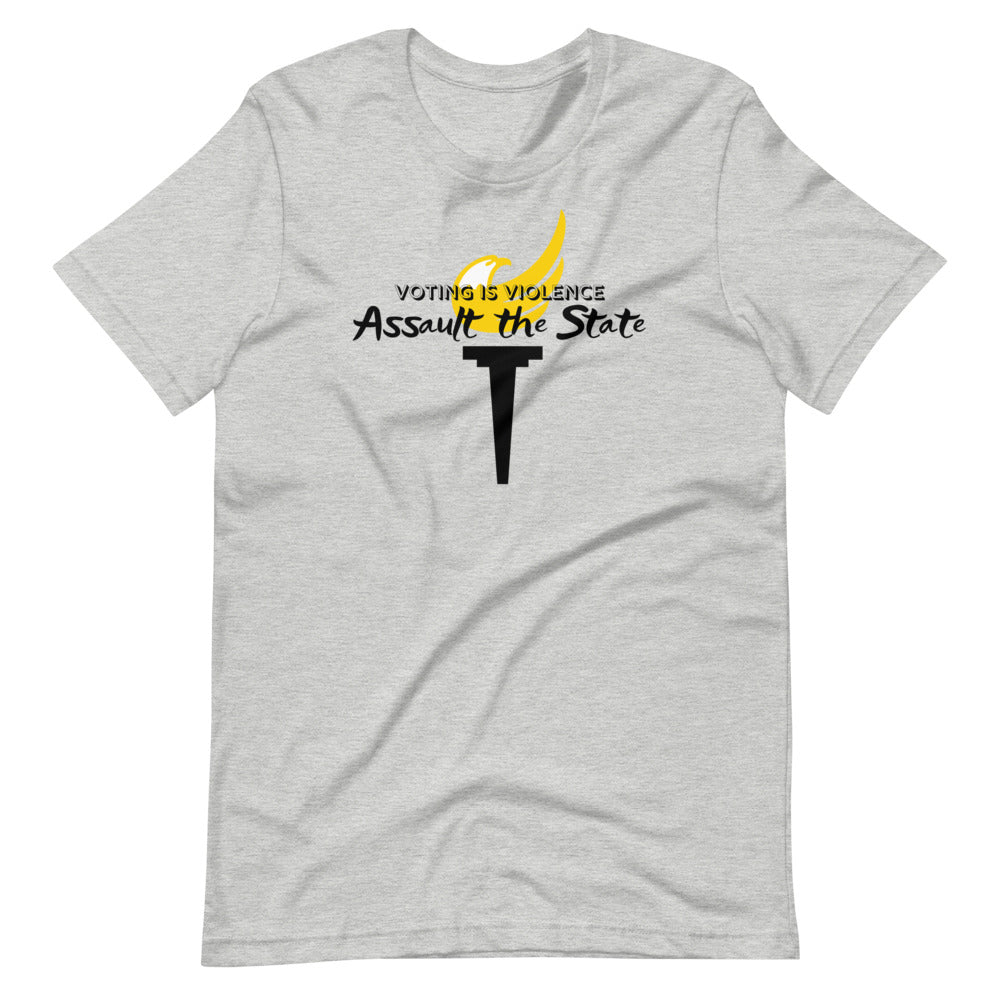 Voting is Violence Assault the State Alaska LP Short-Sleeve Unisex T-Shirt - Proud Libertarian - Alaska Libertarian Party